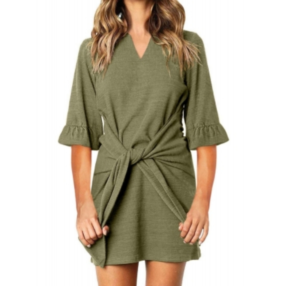 V-Neck Ruffled Cut Dress